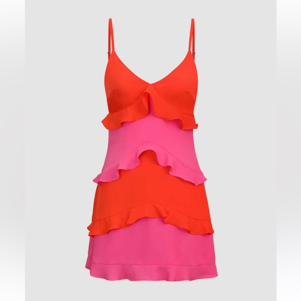 Micas Color Block Ruffle V-Neck Mini Two Tone Pink Dress
